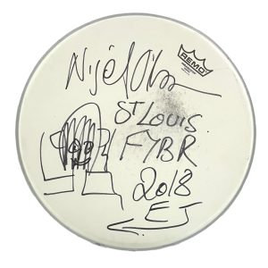 Nigel Olsson Signed Autograph 14" Stage Used Drumhead w/ Elton John Sketch JSA