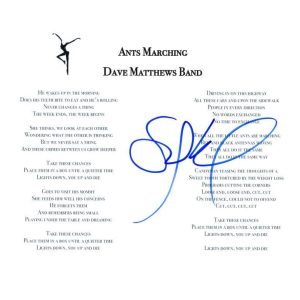 Stefan Lessard Dave Matthews Band Signed Autograph Ants Marching Lyric Sheet