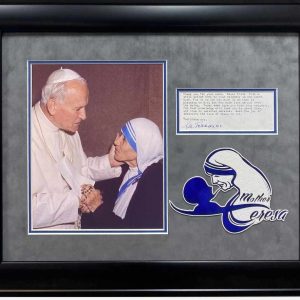 Saint Mother Teresa Signed Autograph With Photo Display Pope John Paul II JSA