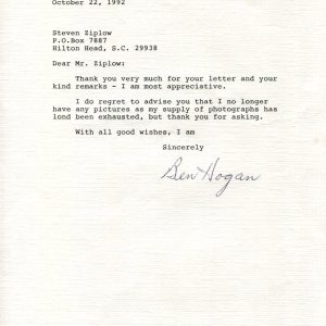Ben Hogan PGA Masters Golf Champ HOF Rare Signed Autograph Letter JSA