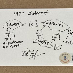 Vint Cerf INVENTOR OF THE INTERNET SIGNED HAND DRAWN 1977 SKETCH BAS Beckett COA