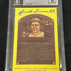 Rick Ferrell Signed Yellow Hall Of Fame Plaque Card Beckett Certified HOF