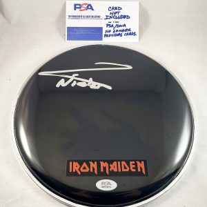 Nicko McBrain Signed Drumhead Iron Maiden PSA/DNA 2 COA