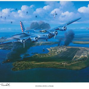 JOHN DAVY CROCKETT SIGNED FLYING INTO A WAR STAN STOKES PRINT PEARL HARBOR B-17