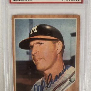 1962 TOPPS DEL CRANDALL MILWAUKEE BRAVES SIGNED AUTOGRAPHED #443 CARD PSA