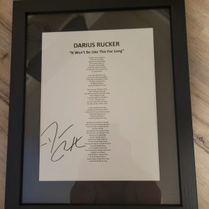 DARIUS RUCKER SIGNED FRAMED IT WON'T BE LIKE THIS FOR LONG AUTOGRAPH LYRIC SHEET