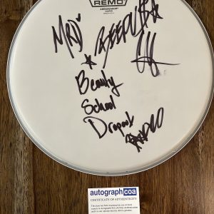 ‘Beauty School Dropout’ Rock Band Signed Group Drumhead Colie Hutzler ACOA BSD