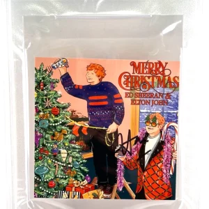 ELTON JOHN ED SHEERAN Signed Slabbed Encapsulated "Merry Christmas" PSA DNA 882