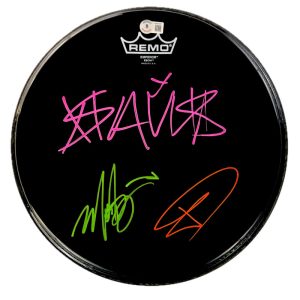 Blink-182 Band x3 Signed Autograph 12" Drumhead - Tom DeLonge +2 w/ Beckett COA