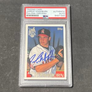 1996 Topps Draft Pick #23 Jarrod Washburn Bob Boone Signed Card Auto PSA Slabbed
