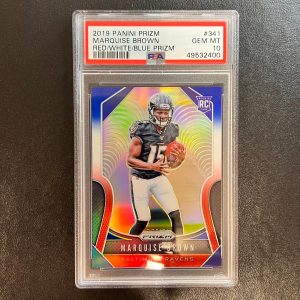 2019 Panini Prizm Red/White/Blue Prizm #341 Marquise Brown Card PSA GEM MT 10 Sl