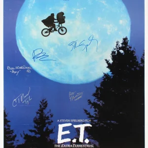 E.T. (6) Spielberg, Barrymore Signed 26.5x38.5 Linen Backed Poster BAS #C96113