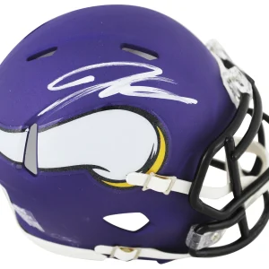 Vikings Jordan Addison Authentic Signed Purple Speed Mini Helmet BAS Witnessed