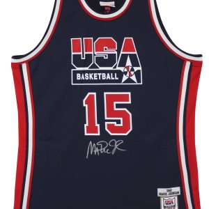 Team USA Magic Johnson Signed Navy M&N 1992 Swingman Jersey BAS Witnessed