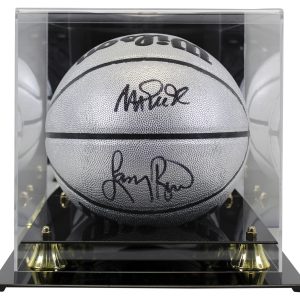 Magic Johnson & Larry Bird Signed Silver Wilson Basketball w/ Case BAS Witnessed