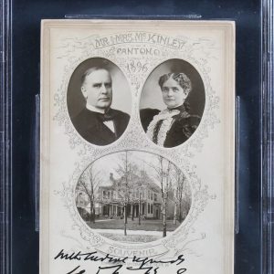 William McKinley "With Regards" Signed 4.25x6.5 1896 Cabinet Photo BAS Slabbed