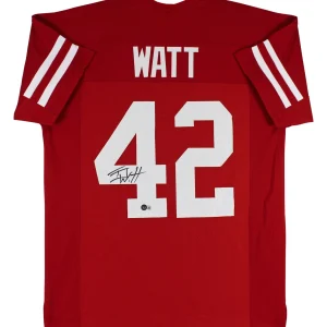Wisconsin T.J. Watt Authentic Signed Red Pro Style Jersey BAS Witnessed