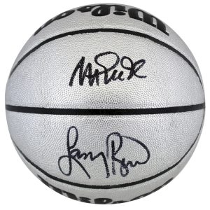 Magic Johnson & Larry Bird Signed Silver Wilson Basketball BAS Witnessed