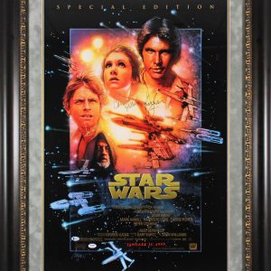 Star Wars (3) Ford, Fisher & Hamill Signed & Framed 24x36 1997 Movie Poster BAS
