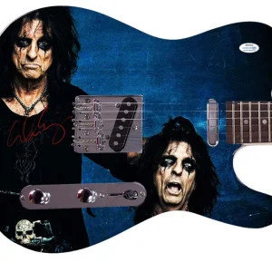 Alice Cooper Signed Headless Custom Graphics Photo Guitar