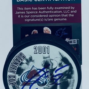 Adam Foote signed Colorado Avalanche 2001 Stanley Cup Champs Puck JSA