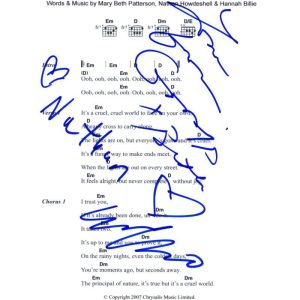 Gossip Band x3 Signed Autograph Heavy Cross Lyric Sheet Music Beth Nathan Hannah