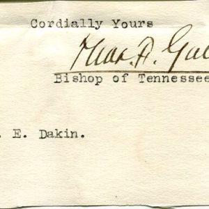 Thomas Frank Gailor 3rd Episcopal Bishop Tennessee Clergy Signed Autograph