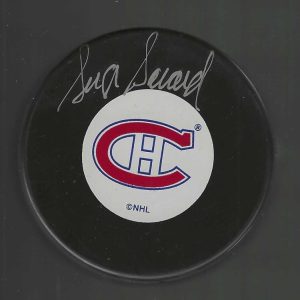 Serge Savard Signed Montreal Canadiens Vintage Logo Puck