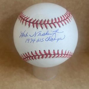HERB WASHINGTON A'S 1974 WORLD CHAMPS SIGNED VINTAGE A.L. BASEBALL BECKETT AUTH