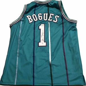 MUGSEY BOGUES signed (CHARLOTTE HORNETS) Pin Stripe basketball jersey Beckett