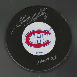 Guy Lapointe Signed & Inscribed Montreal Canadiens Vintage Logo Puck