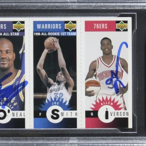 Shaquille O'Neal & Allen Iverson Signed 1996 CC Mini-Cards #M152 Card BAS Slab