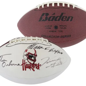 Warren Buffett, Tom Osborne & VInce Gill Signed White Panel Logo Football PSA