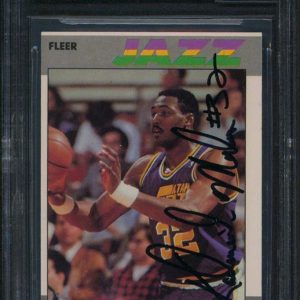 Jazz Karl Malone Signed 1987 Fleer #68 Card Auto 10! w/ Vintage Sig BAS Slabbed
