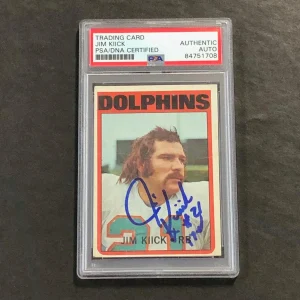 1971 NFL #9 Jim Kiick Signed Card AUTO PSA Slabbed Dolphins