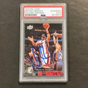 2009-10 Upper Deck Basketball #93 Michael Beasley Signed Card AUTO PSA Slabbed H