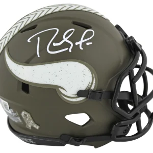 Vikings Randy Moss Signed Salute To Service Speed Mini Helmet w/ White Sig BAS W