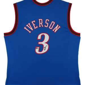 76ers Allen Iverson Signed Blue M&N 1999-00 HWC Swingman Jersey BAS Witnessed