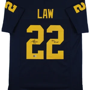 Michigan Ty Law "Go Blue" Signed Navy Blue Pro Style Jersey BAS Witnessed