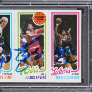 Bird, Erving & Magic Signed 1980 Topps Rookie Card Autos Graded 10! PSA Slabbed
