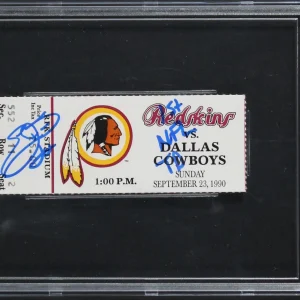 Cowboys Emmitt Smith "1st NFL TD" Signed 9/23/90 Ticket Auto 10! BAS Slabbed