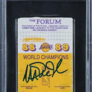 Magic Johnson Signed 3/13/89 LAL Vs HOU Ticket EX-MT 6, Auto 10! BAS Slabbed