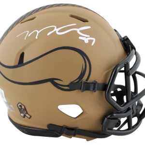 Vikings T.J. Hockenson Signed Salute To Service II Speed Mini Helmet BAS Witness
