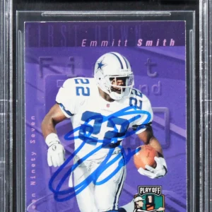Cowboys Emmitt Smith Signed 1997 Playoff First & Ten #152 Card Auto 10! BAS Slab