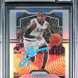 76ers Allen Iverson Signed 2019 Panini Prizm Silver #6 Card Auto 10! BAS Slabbed