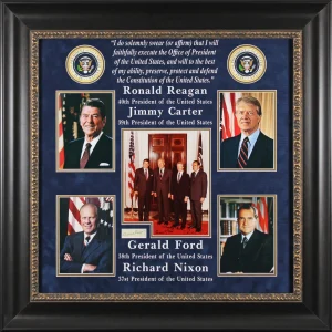 US Presidents (4) Reagan, Carter, Ford & Nixon Signed Framed Display BAS