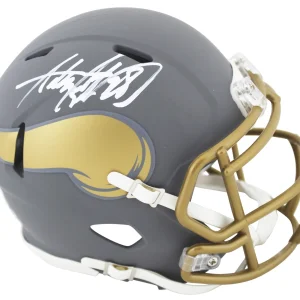 Vikings Adrian Peterson Authentic Signed Slate Speed Mini Helmet BAS Witnessed