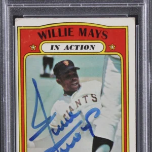Giants Willie Mays Signed 1972 Topps In Action #50 Card Auto 10! PSA Slabbed