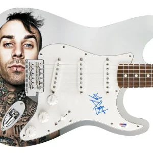 Blink 182 Travis Barker Autographed Photo Graphics Guitar PSA