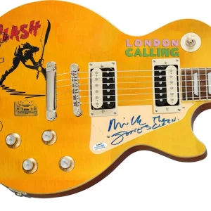 The Clash Autographed w Guitar Sketch 1/1 Custom Graphics Photo Guitar ACOA